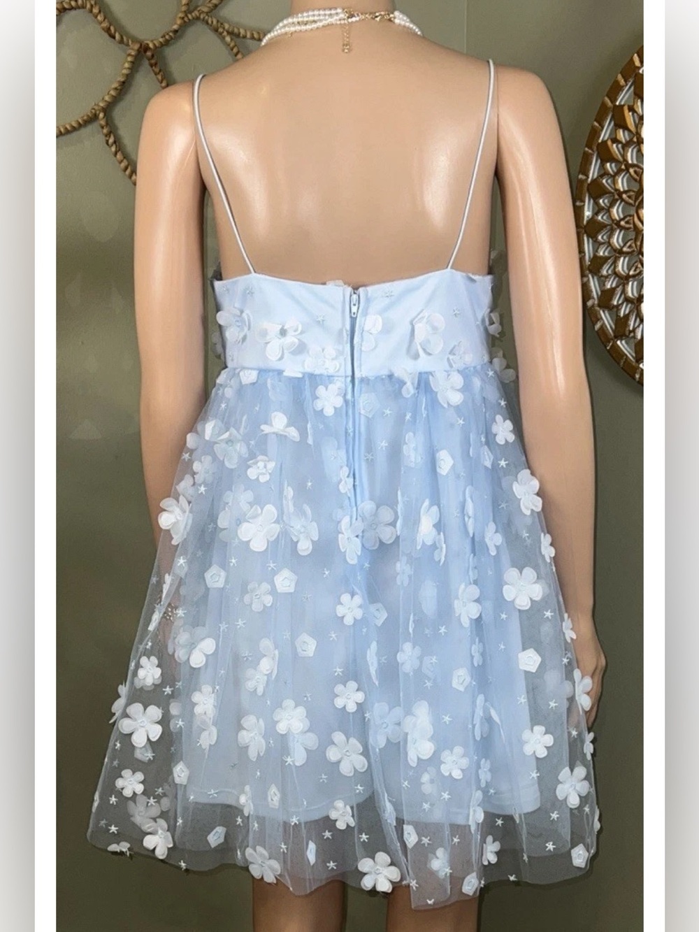 Altar’d State Aurora Floral Mesh Babydoll Dress Baby Blue Size Medium - Picture 8 of 16